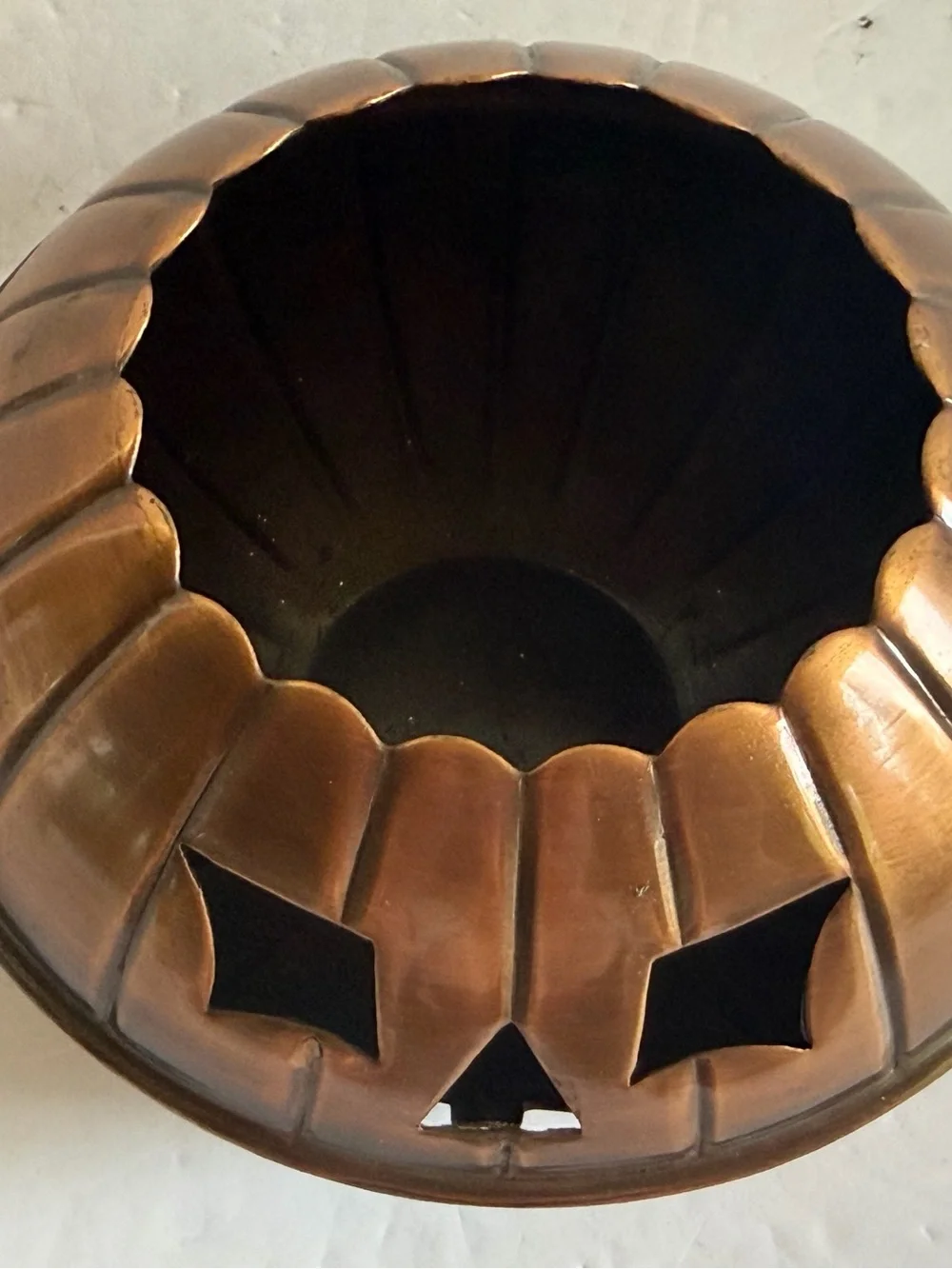Restoration Hardware Copper Vintage Retired Jack-O-Lantern Pumpkin Bowl,